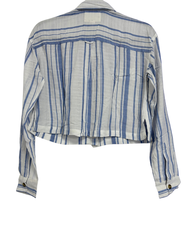 Aeropostale Blue and White Striped Cropped Long-Sleeve Shirt