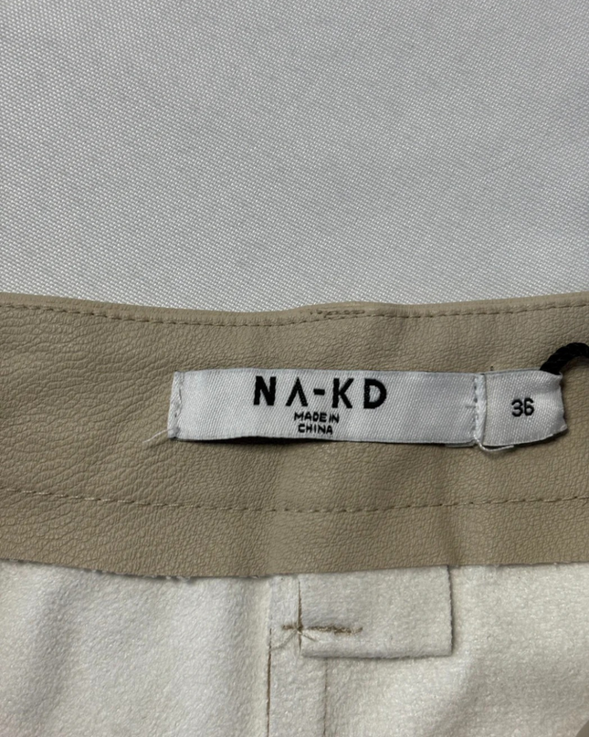 NA-KD Beige Tapered PU Faux Leather Pants