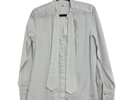 Sinsay White Long Sleeve Pussybow Neck Tie Blouse