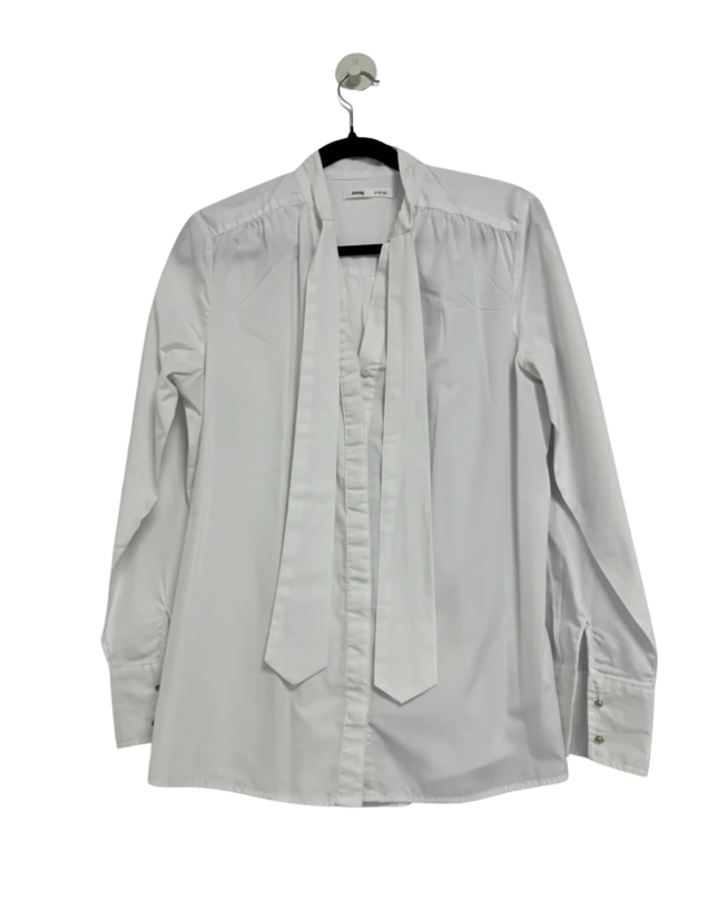 Sinsay White Long Sleeve Pussybow Neck Tie Blouse