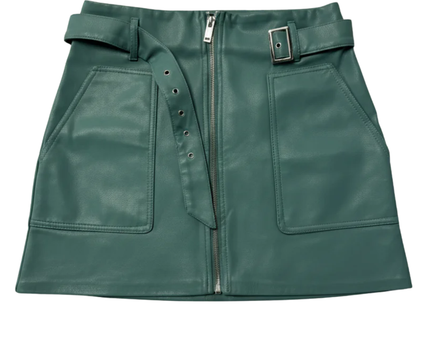 Don't Call Me Jennyfer Green Water Faux Leather Belted Mini Skirt