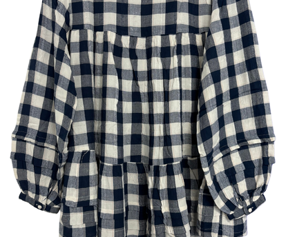 American Eagle Navy Blue Checkered Peplum Blouse