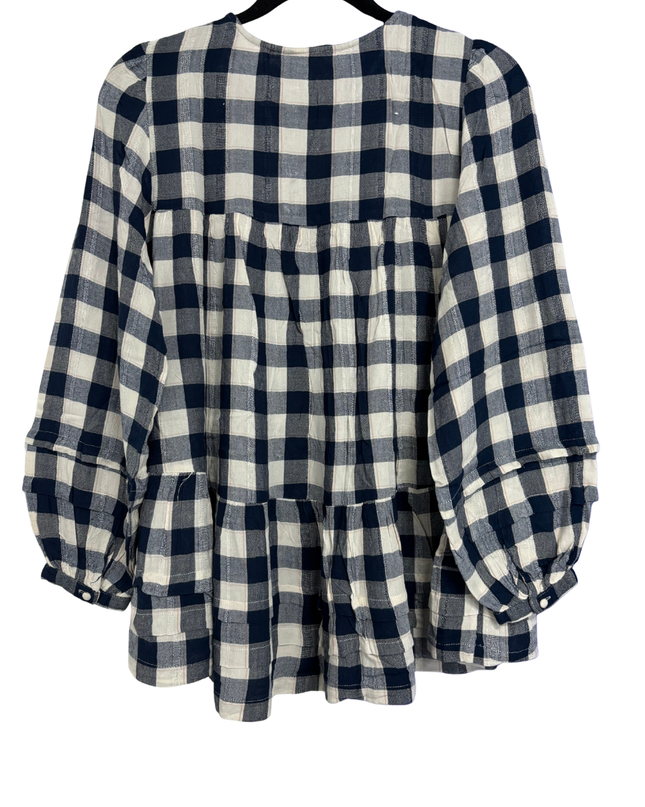 American Eagle Navy Blue Checkered Peplum Blouse