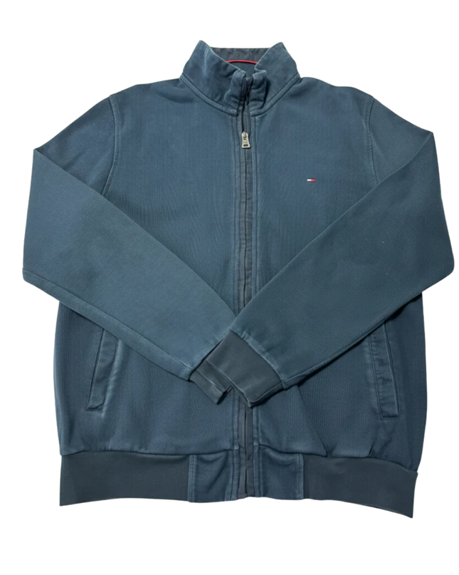 Tommy Hilfiger Navy Blue Full-Zip Ribbed Cotton Jacket
