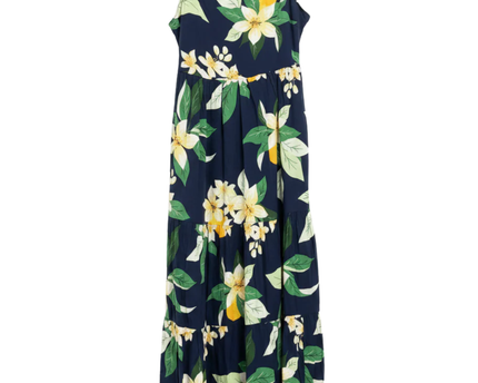 Old Navy Navy Blue Floral Lemon Print Tiered Maxi Dress
