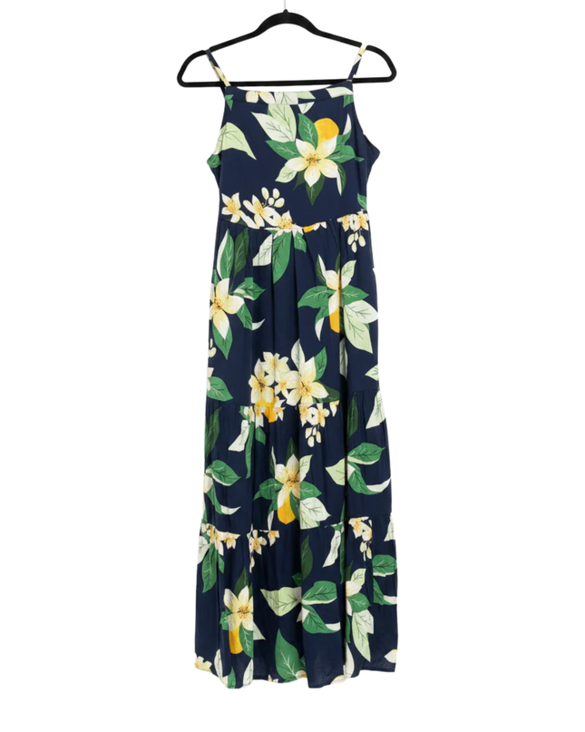 Old Navy Navy Blue Floral Lemon Print Tiered Maxi Dress