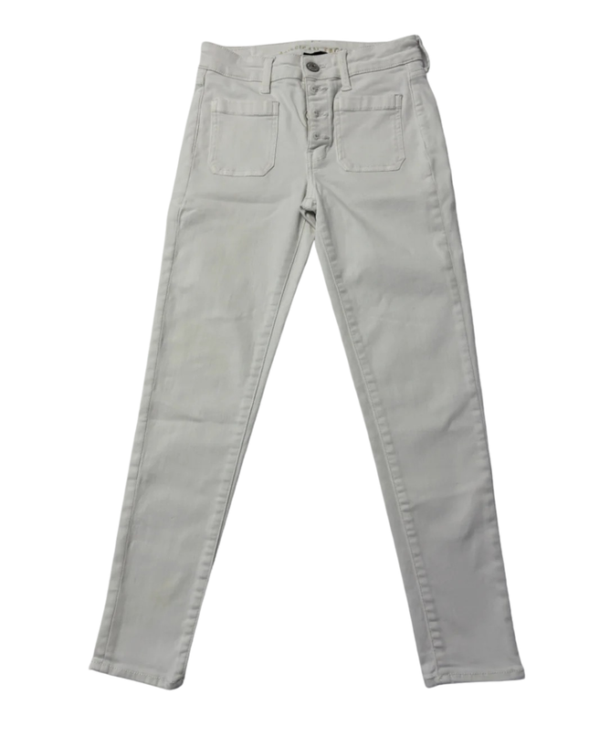 American Eagle White High-Waisted Button Fly Jegging Crop Jeans