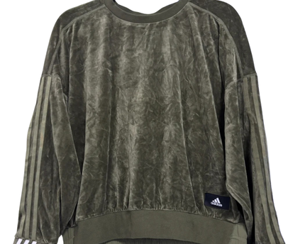 Adidas Olive Velour Three-Stripe Crewneck Sweatshirt W/Tags