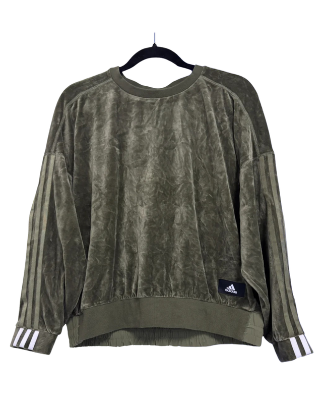 Adidas Olive Velour Three-Stripe Crewneck Sweatshirt W/Tags