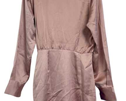 Zara Pink Draped Satin Long Sleeve Mini Dress