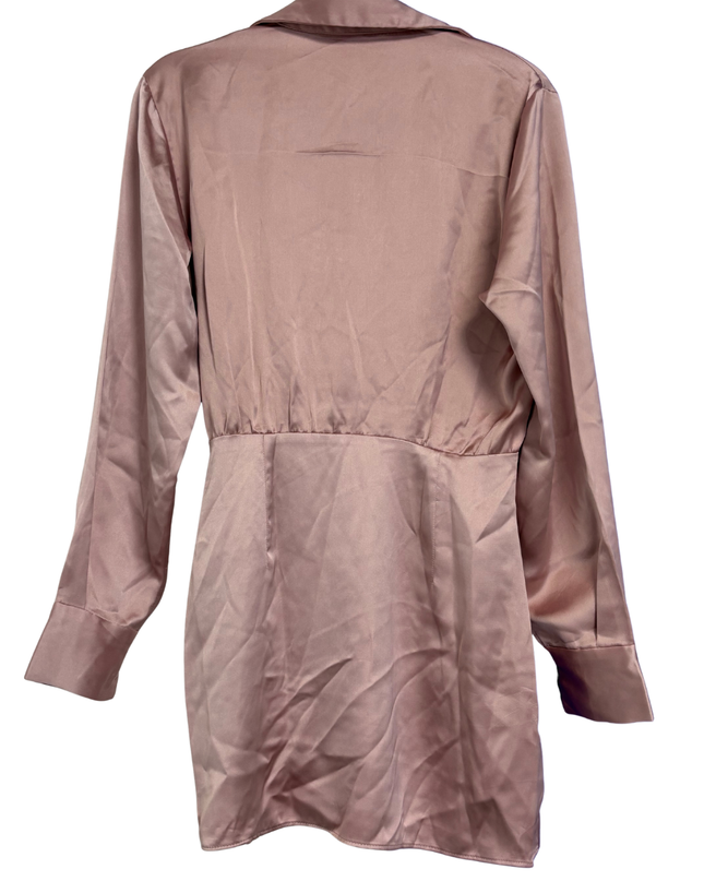 Zara Pink Draped Satin Long Sleeve Mini Dress