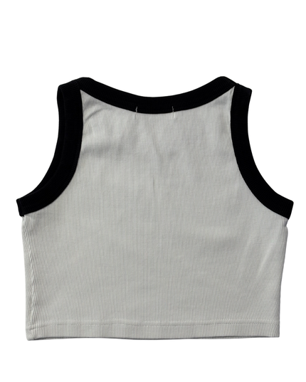 Nineties White Contrast Trim Ribbed Crop Top