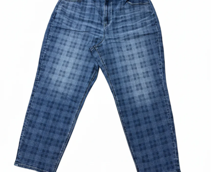 American Eagle Blue Plaid Relaxed Stretch Jeans