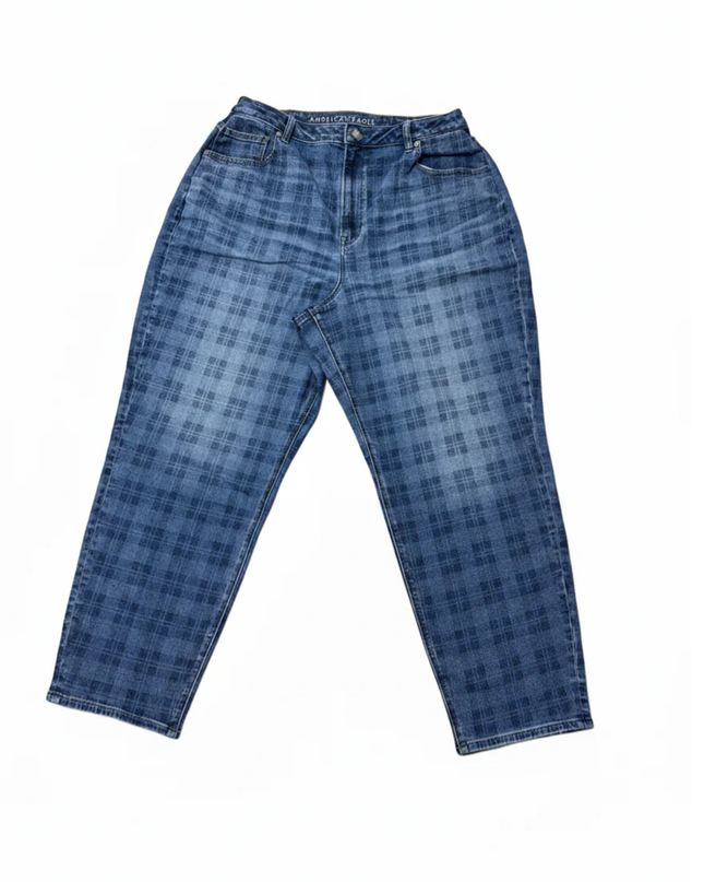 American Eagle Blue Plaid Relaxed Stretch Jeans
