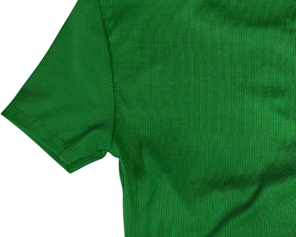 AMISU Green Ribbed Tie-Front Short Sleeve Crop Top