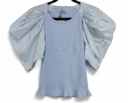 RESERVED Light Blue Ribbed Puff Sleeve Blouse W/Tags