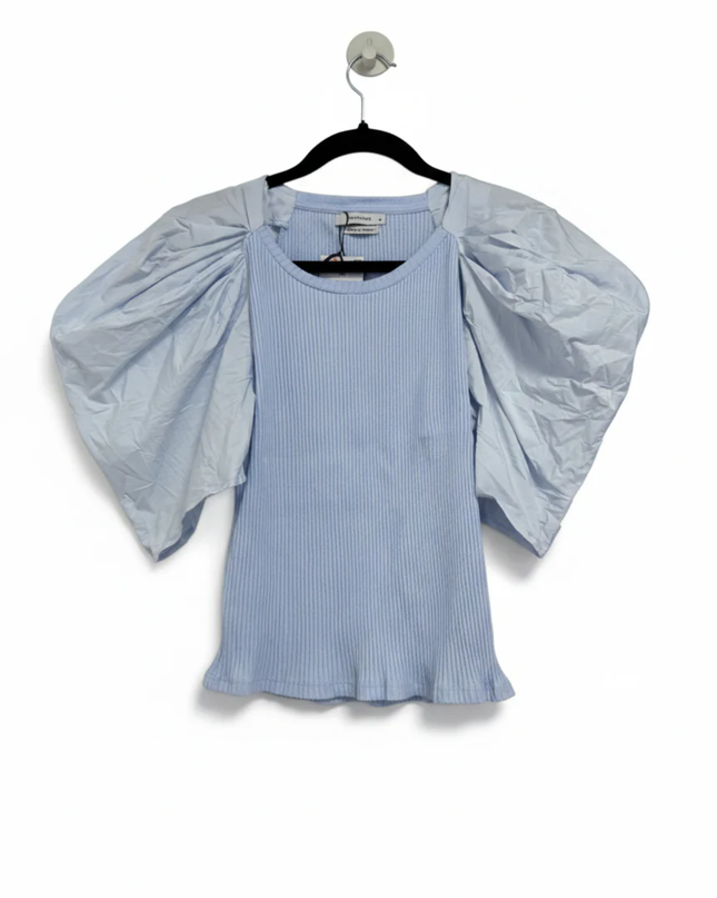 RESERVED Light Blue Ribbed Puff Sleeve Blouse W/Tags