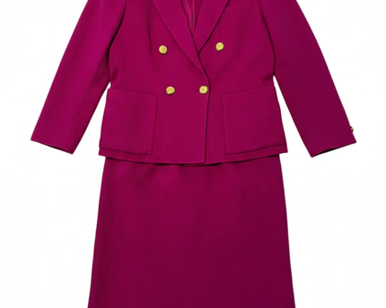 Yves Saint Laurent Magenta Vintage Wool Double-Breasted Skirt Suit