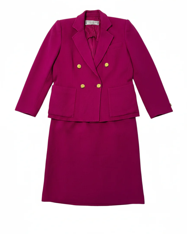 Yves Saint Laurent Magenta Vintage Wool Double-Breasted Skirt Suit