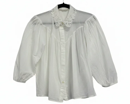 NEVER MORE White Lace Collar Puff Sleeve Blouse