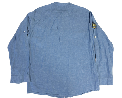 Jean Pascale Light Blue Linen Blend Mandarin Collar Shirt
