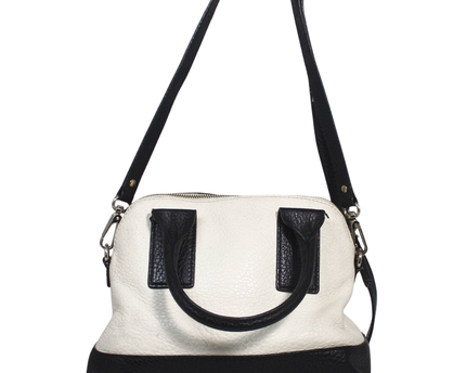 Kate Spade White/Black Pebbled Leather Satchel Bag