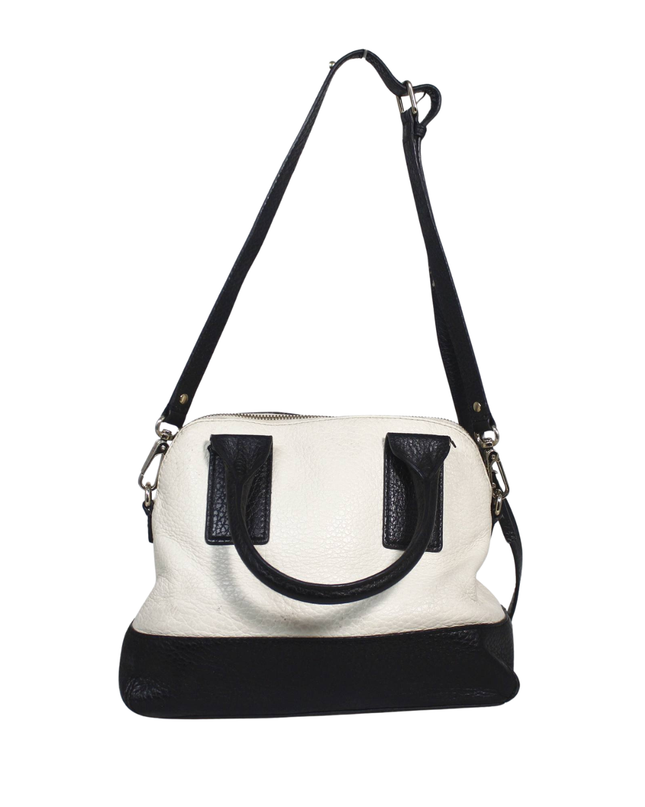Kate Spade White/Black Pebbled Leather Satchel Bag