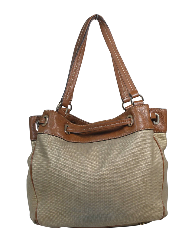 Michael Kors Beige Metallic Woven Drawstring Shoulder Bag