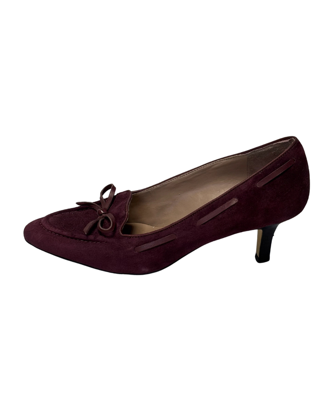 Franco Sarto Burgundy Suede Bow Accent Kitten Heels | With Box