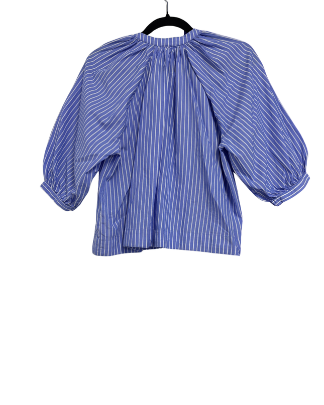 H&M Blue Striped Puff Sleeve V-Neck Blouse