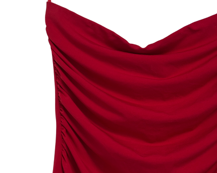 Le Chateau Red Ruched Asymmetrical Cowl Neck Party Dress