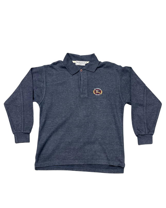 Burberrys Navy Blue Vintage Long Sleeve Polo Shirt