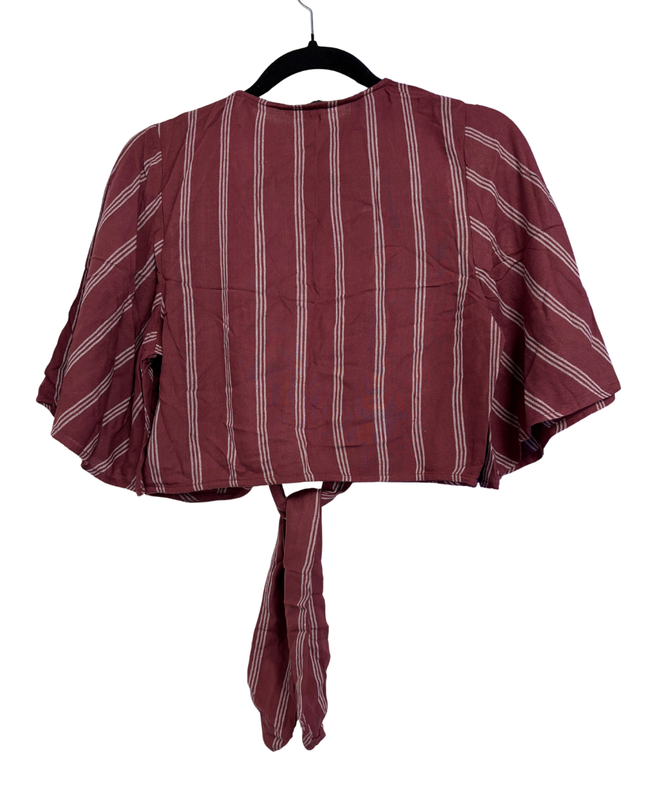 American Eagle Maroon Striped Tie-Front Shrug