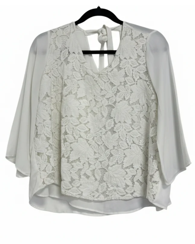 KOTON White Floral Lace Tie-Back Blouse