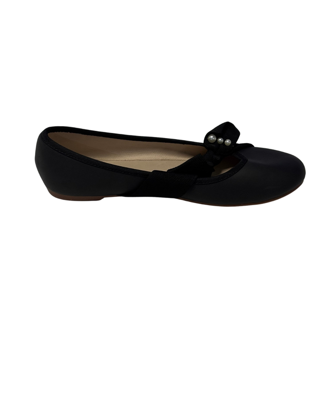 Zara Black Pearl Bow Ballerina Flats