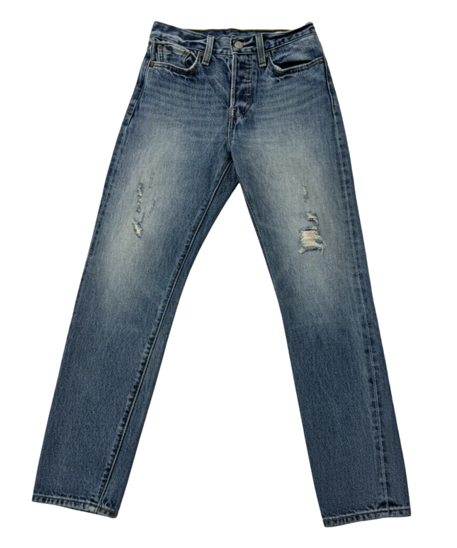 Levi's Blue Distressed High-Rise Straight Leg Jeans
