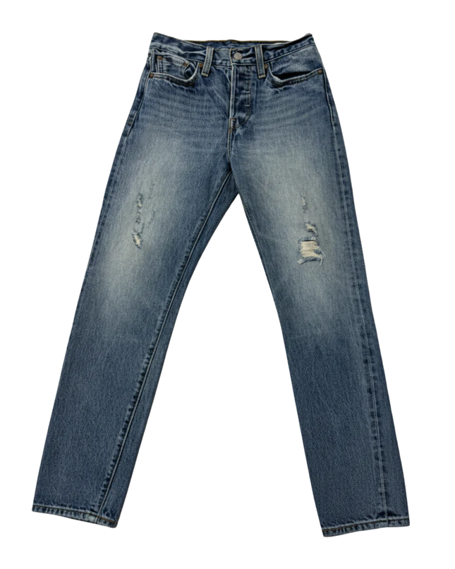 Levi's Blue Distressed High-Rise Straight Leg Jeans