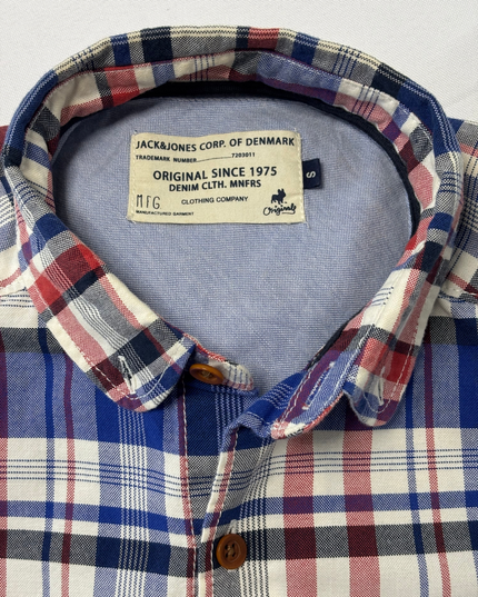 Jack & Jones Red, Blue & White Plaid Flannel Shirt - S