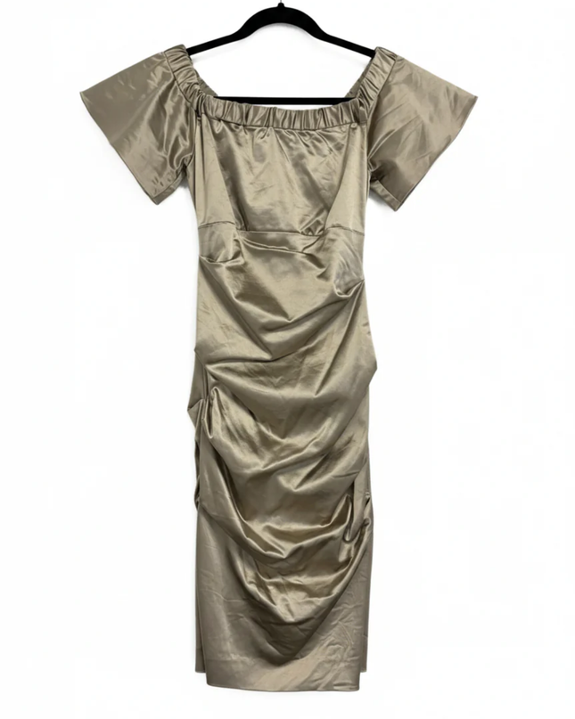Nicole Miller Collection Champagne Ruched Off-The-Shoulder Dress