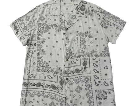 Aeropostale White Bandana Print Short Sleeve Resort Shirt