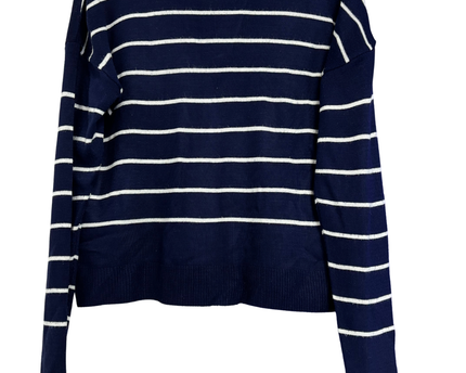 Trendyol Navy Blue Striped Polo Collar Knit Sweater