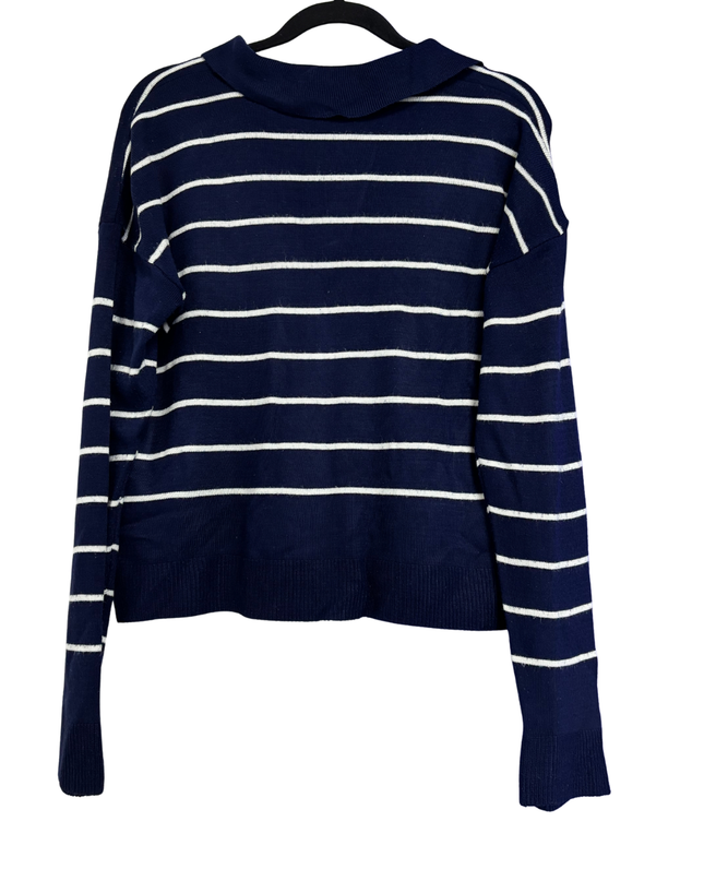 Trendyol Navy Blue Striped Polo Collar Knit Sweater