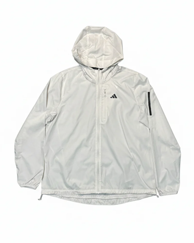 Adidas White Hooded Running Windbreaker Jacket