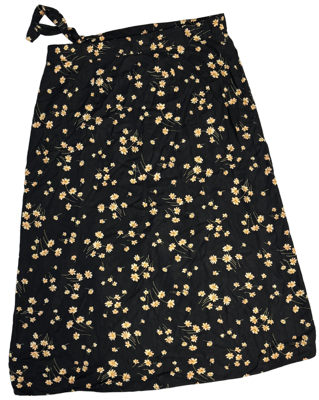American Eagle Black Floral Wrap Midi Skirt