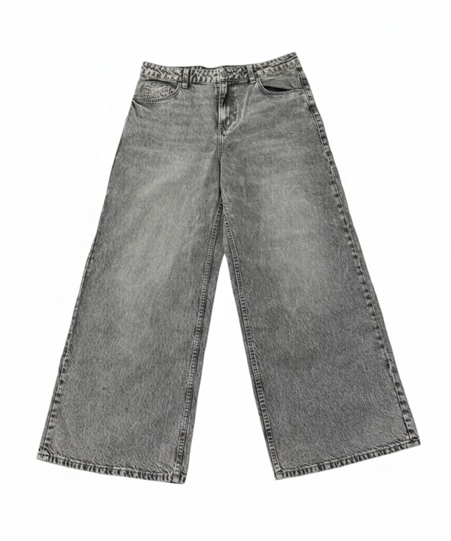 H&M Divided Grey Acid Wash Wide-Leg Denim Jeans