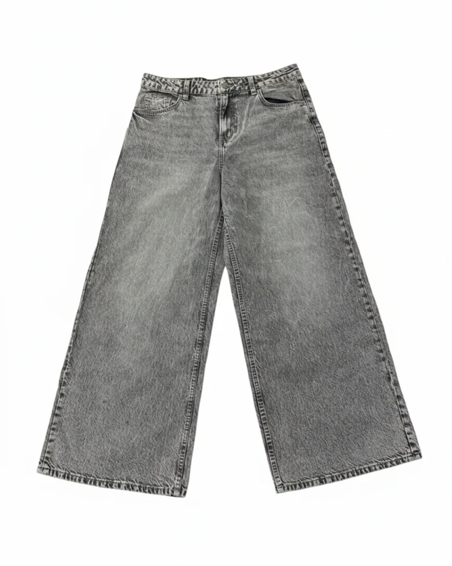 H&M Divided Grey Acid Wash Wide-Leg Denim Jeans