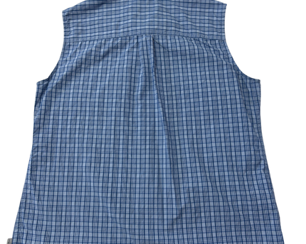 Eddie Bauer Blue Plaid Sleeveless Button-Down Hiking Shirt