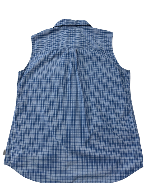 Eddie Bauer Blue Plaid Sleeveless Button-Down Hiking Shirt