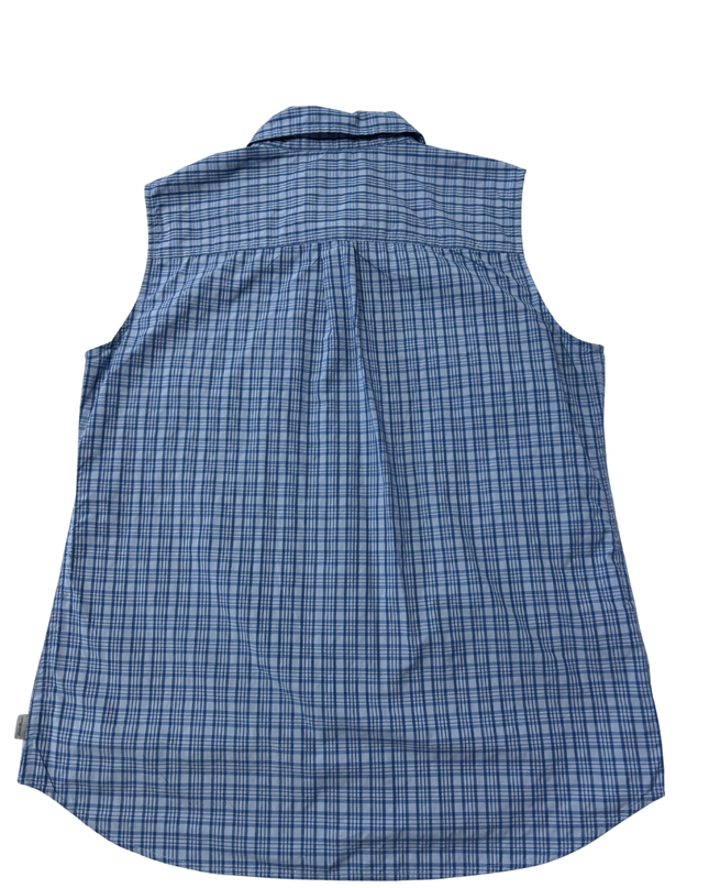 Eddie Bauer Blue Plaid Sleeveless Button-Down Hiking Shirt
