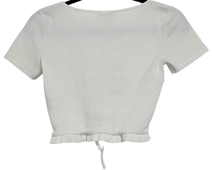 ZARA Drawstring Front Off-White Ribbed Crop Top